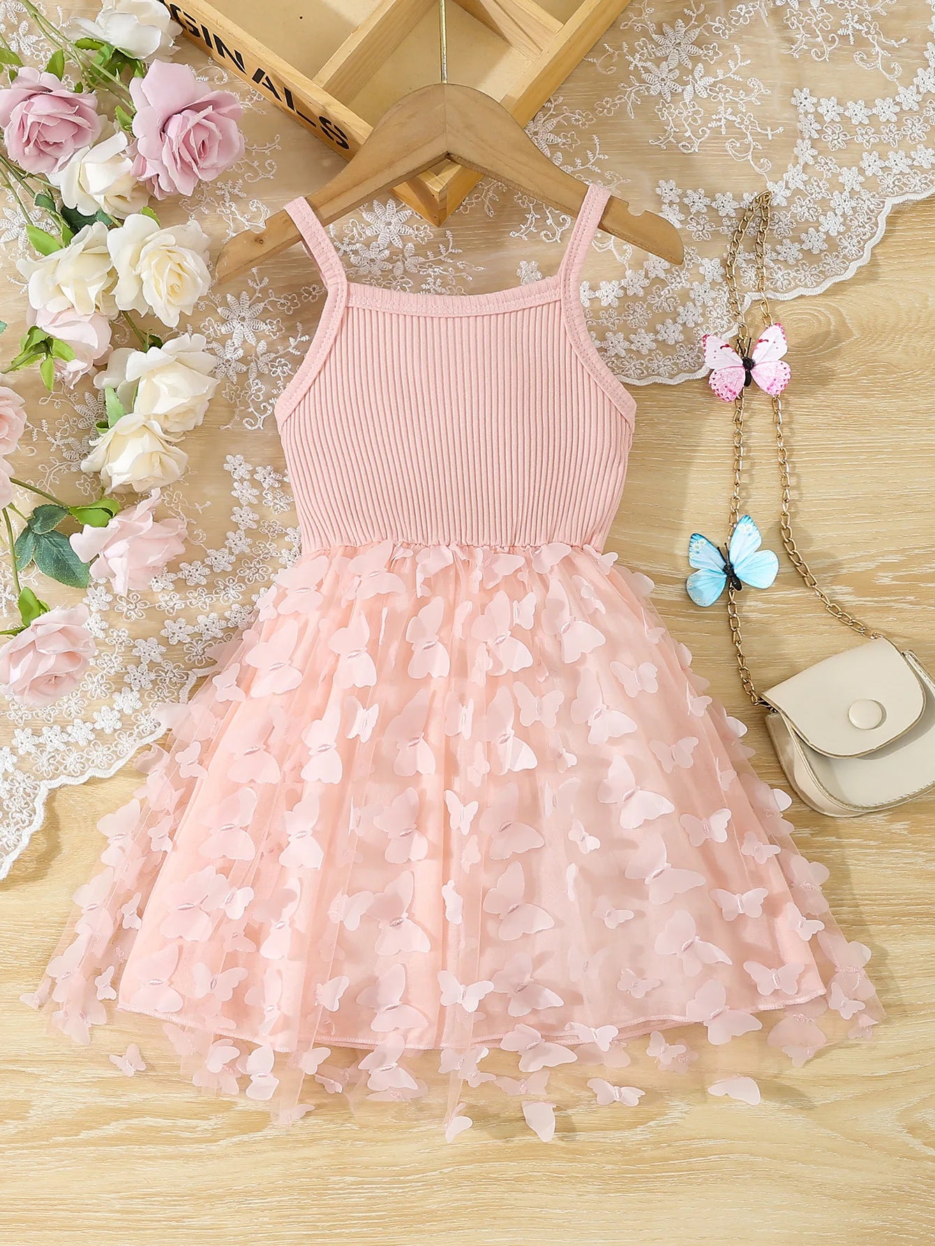 Girl's Clothes, Baby's Butterfly Decor, Cami Dress Sleeveless Princess