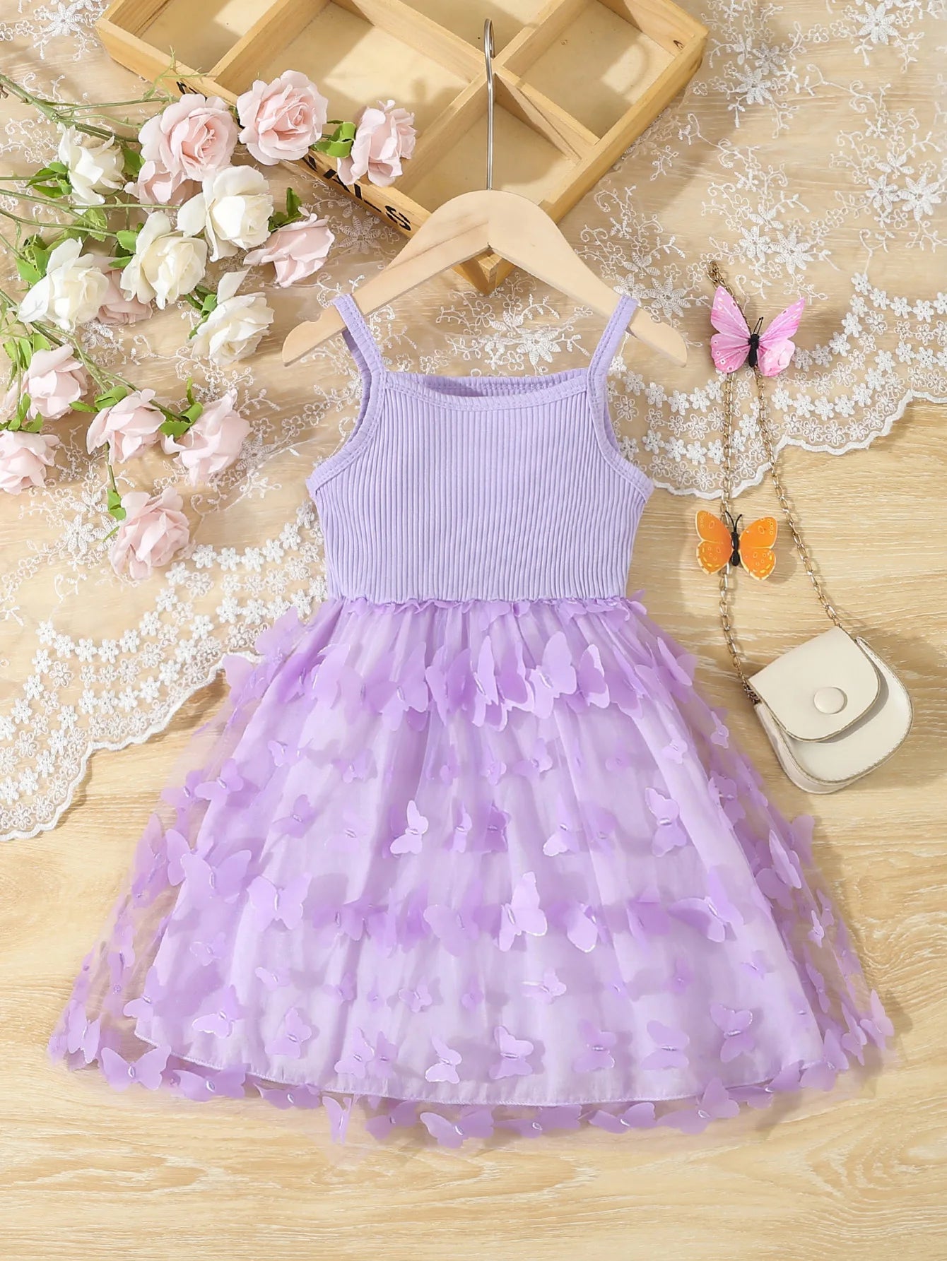 Girl's Clothes, Baby's Butterfly Decor, Cami Dress Sleeveless Princess