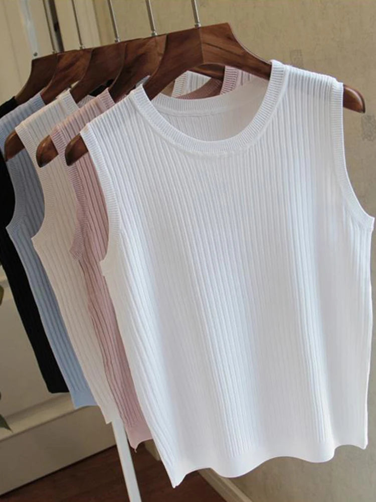 Knitted Vests, Women's Summer Sleeveless Blouse, Women Clothes
