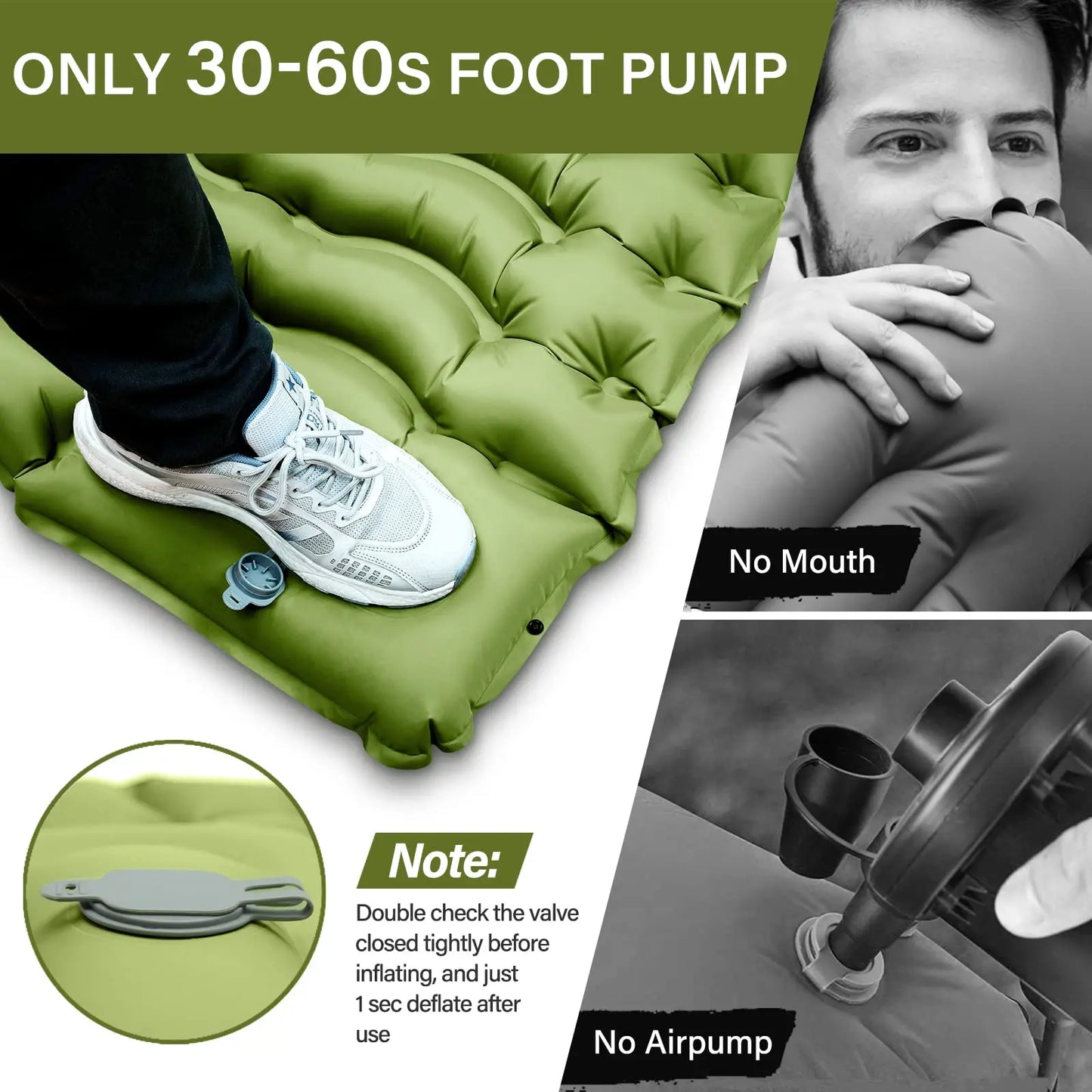 Camping Sleeping Pad, Ultralight, Pillow, Built-in Foot Pump,