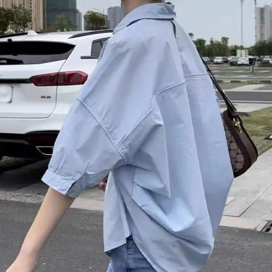 Cotton Mid-sleeve, Thin Woman Blouse shirt, Fashion Casual Top