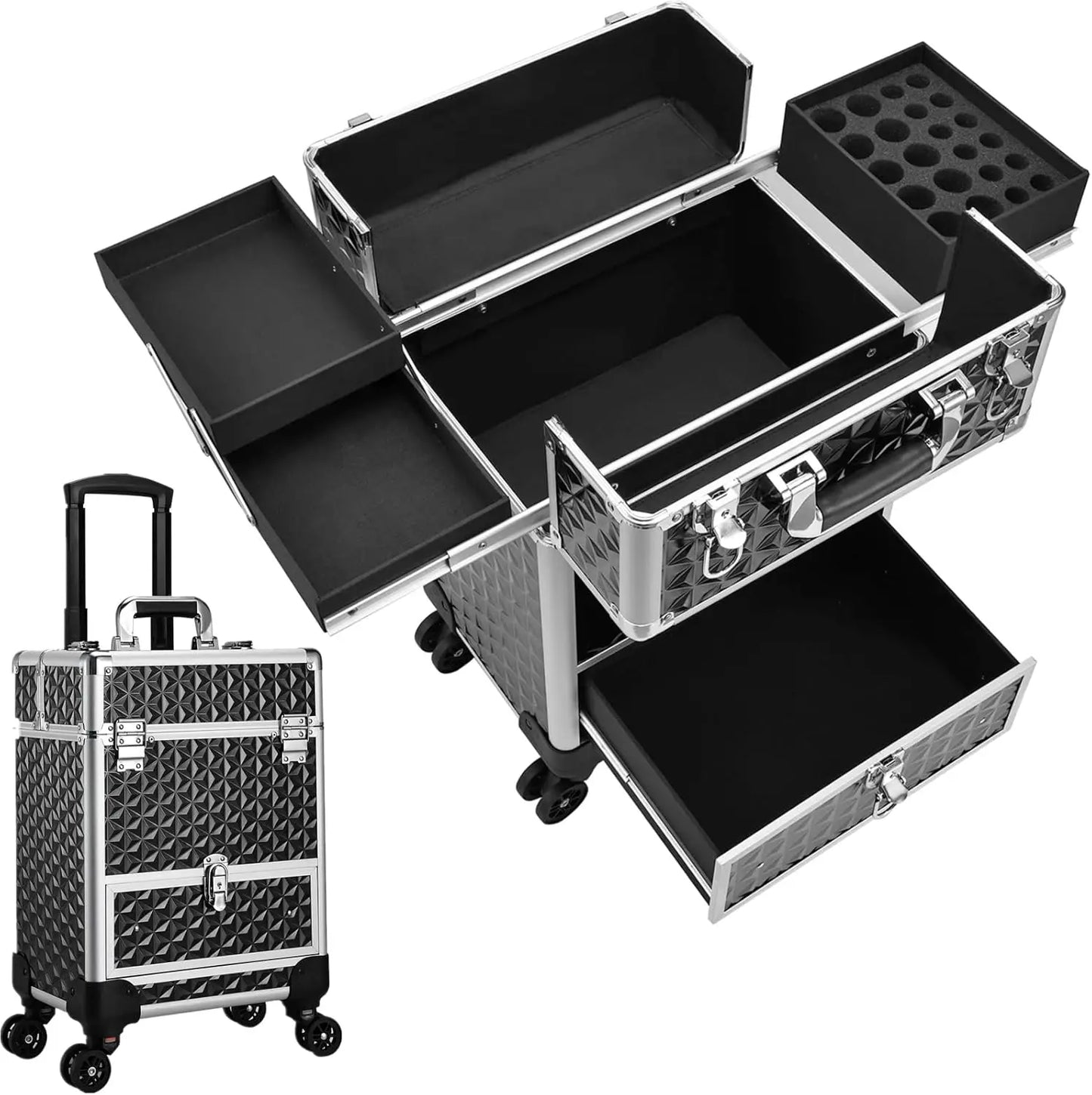 Rolling Makeup Train Case, Trolley Makeup Travel, Trunk
