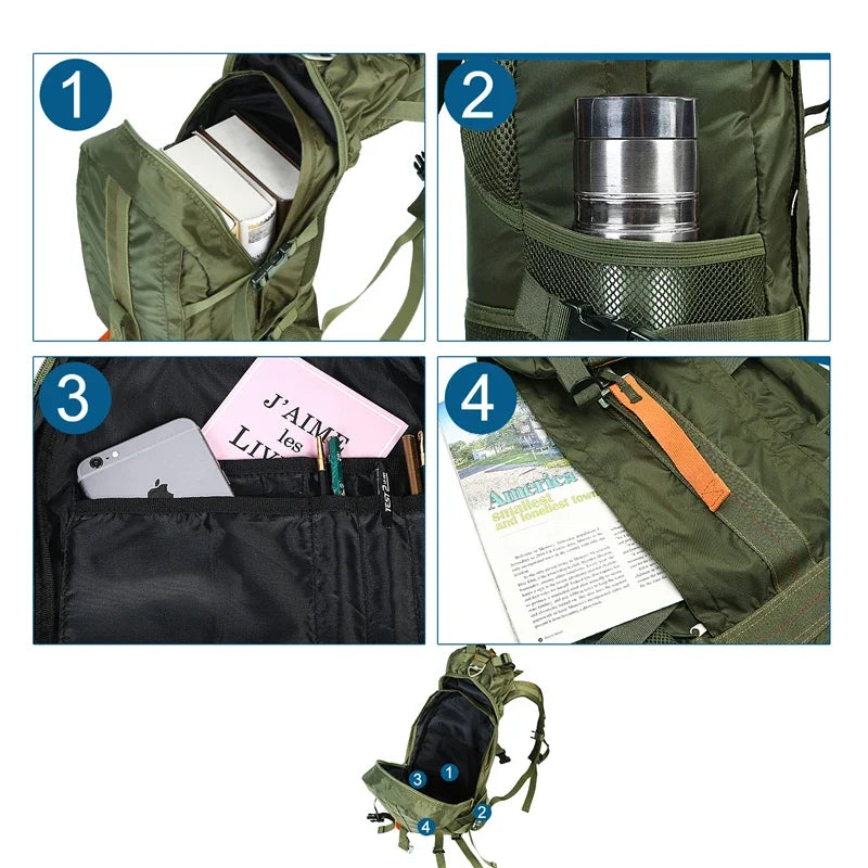 Travel Hiking Backpack, Camping, Waterproof, Lightweightl