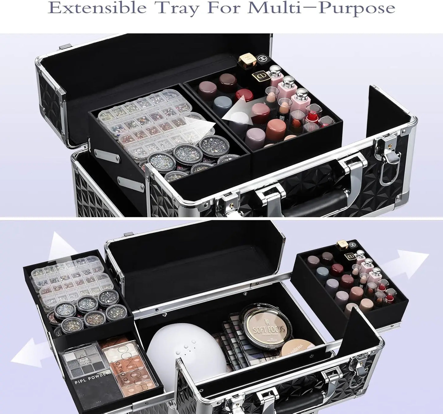 Rolling Makeup Train Case, Trolley Makeup Travel, Trunk
