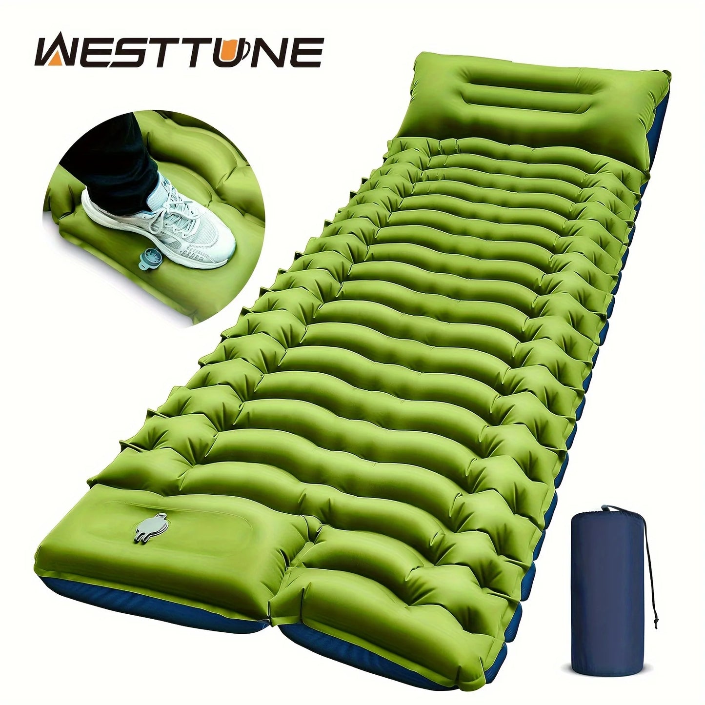 Camping Sleeping Pad, Ultralight, Pillow, Built-in Foot Pump,