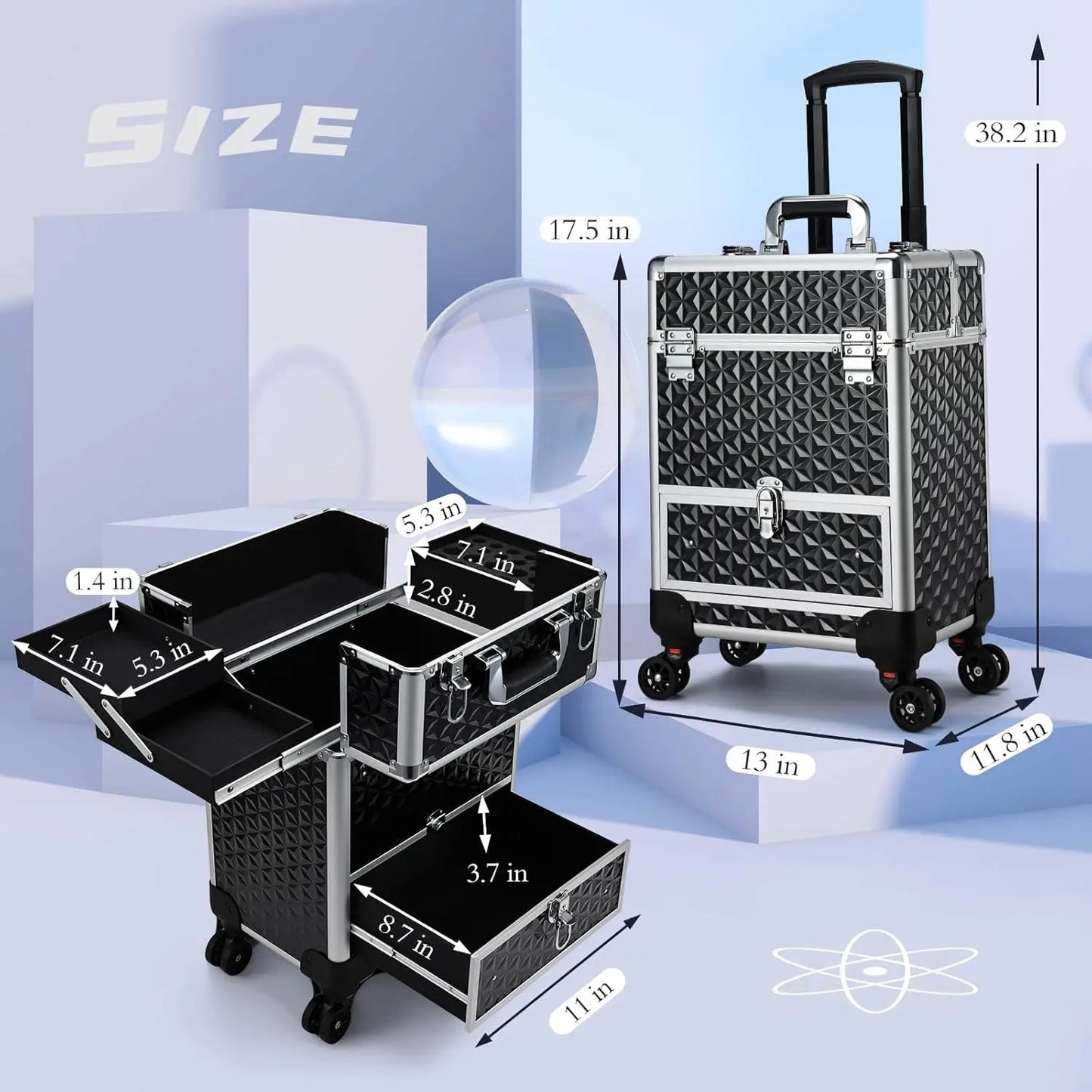 Rolling Makeup Train Case, Trolley Makeup Travel, Trunk