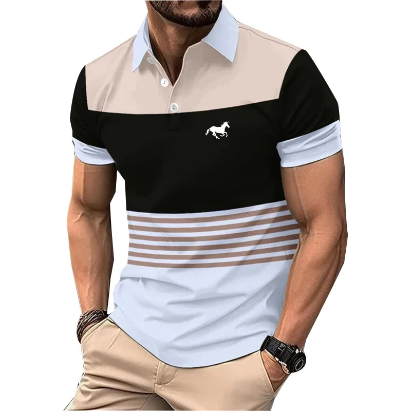 Logo Print Men Clothes, Lapel Polo Shirt, Golf Polo Shirt