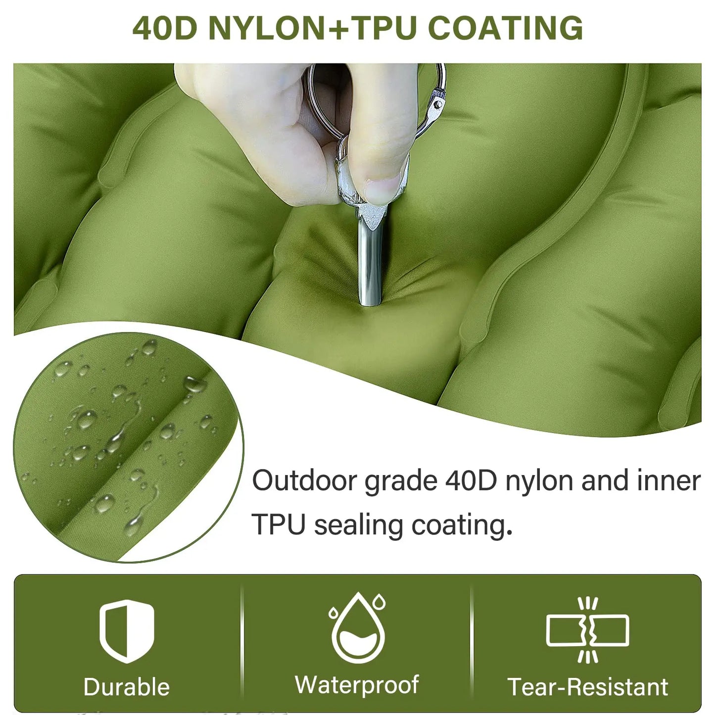 Camping Sleeping Pad, Ultralight, Pillow, Built-in Foot Pump,