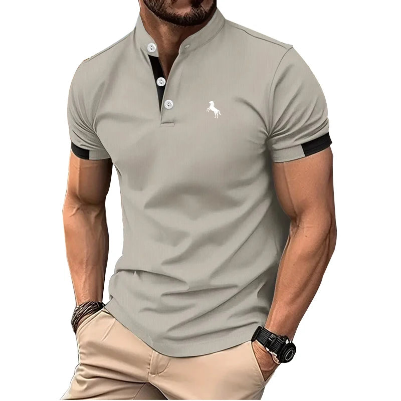 Men Spring, Summer Casual, Short Sleeve, Stand Collar, Polo Shirt