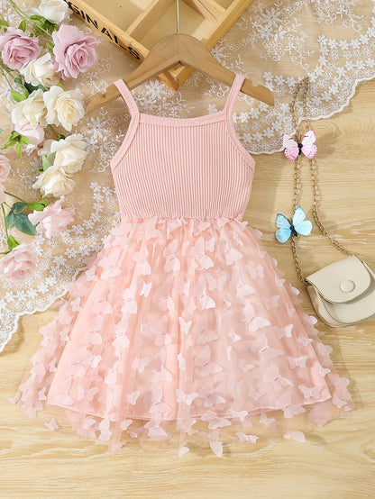 Girl's Clothes,  Baby's Butterfly Decor, Cami Dress Sleeveless Princess