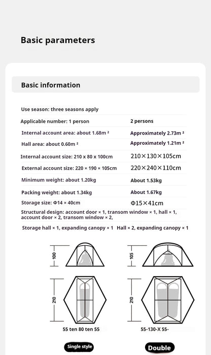 Naturehike Mongar Hiking Tent 1 2 Person Ultralight Waterproof
