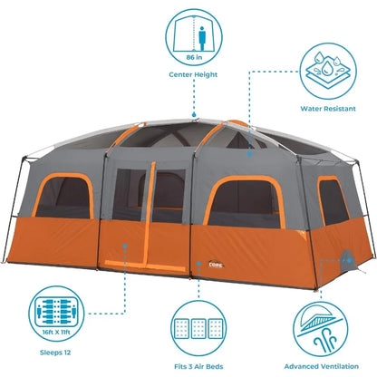 12 Person Tent,  Large Multi Room, Portable,