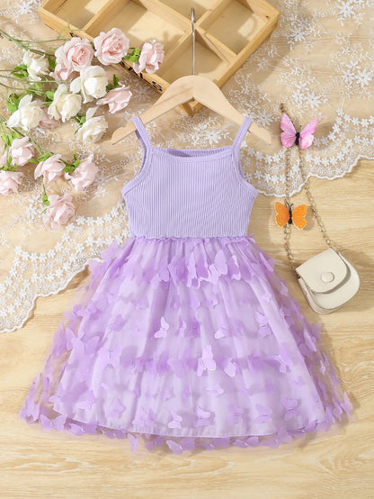 Girl's Clothes,  Baby's Butterfly Decor, Cami Dress Sleeveless Princess