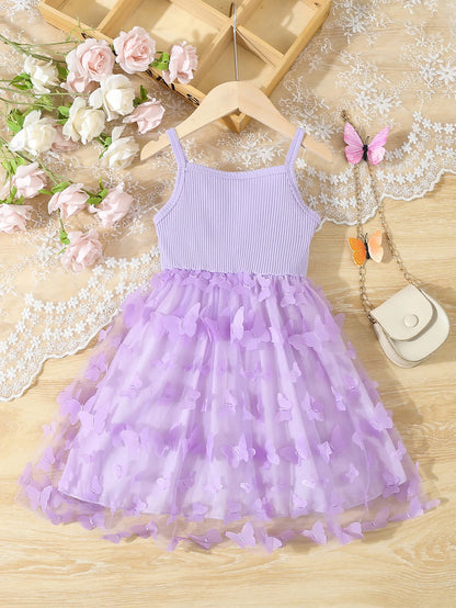 Girl's Clothes,  Baby's Butterfly Decor, Cami Dress Sleeveless Princess