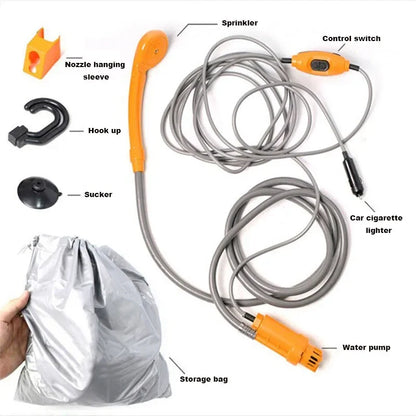 "Portable Camping Shower 20L Bucket Set + 12V Electric Pump,  Car Washer