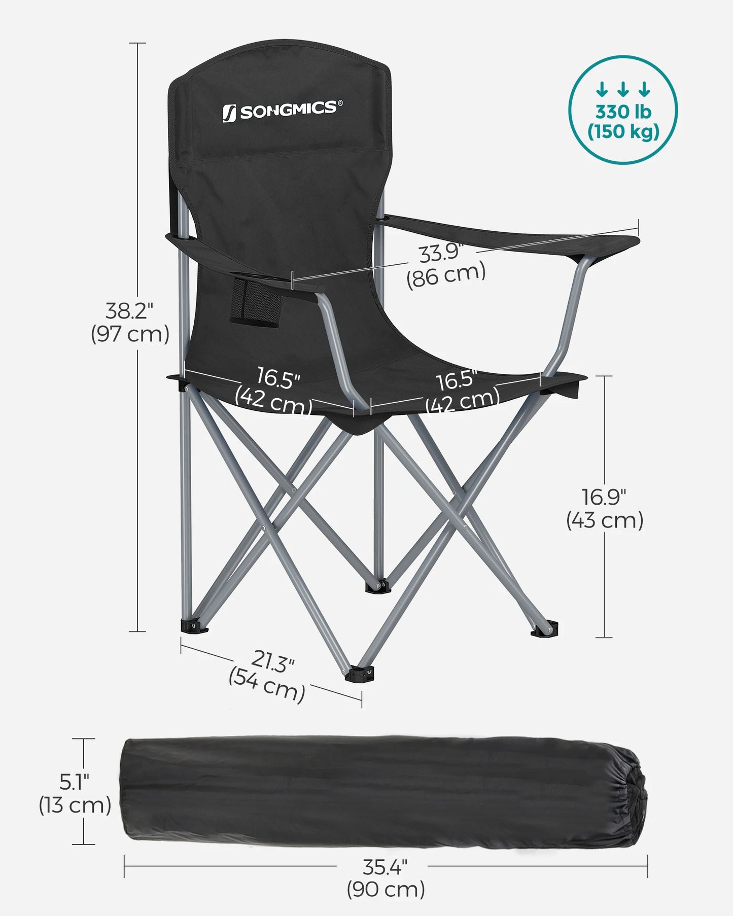 Set of 2 Folding Camping Chairs, Comfortable, Heavy Duty Structure, Max. Load Capacity 330 lb,