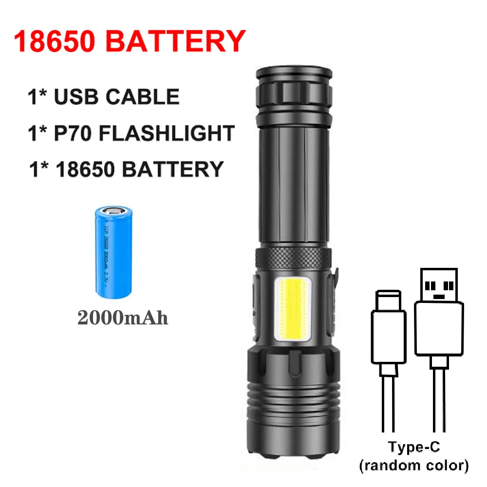 Rechargeable Led Flashlights, 7 Modes with COB Work Light, Powerful