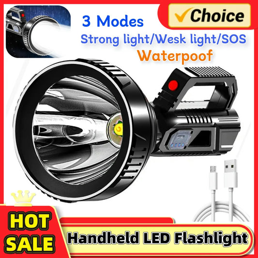 LED Strong Light, 3 Modes, Handheld Spotlight USB Rechargeable,