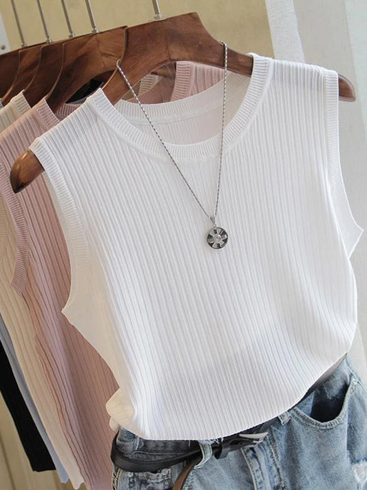 Knitted Vests, Women's  Summer Sleeveless Blouse, Women Clothes