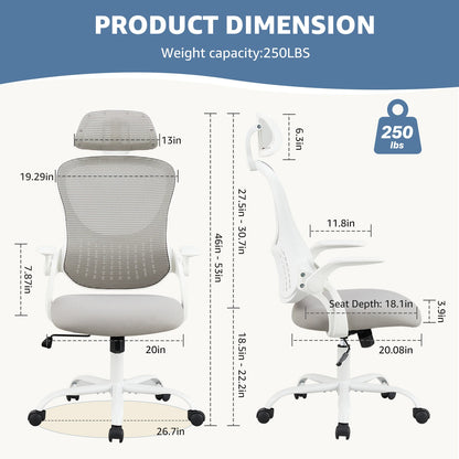 Ergonomic Office Computer Desk Chair, Flip-up Arms Adjustable, Comfortable Lumbar Support