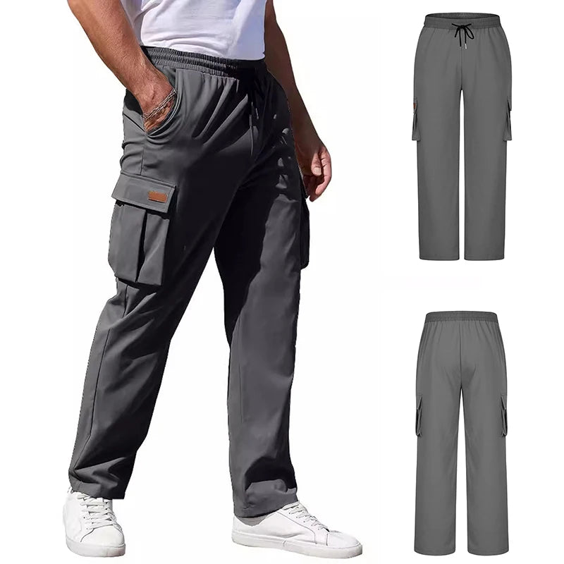 Men's Outdoor Cargo Pants, Drawstring Waistband, Multiple Flap Pockets