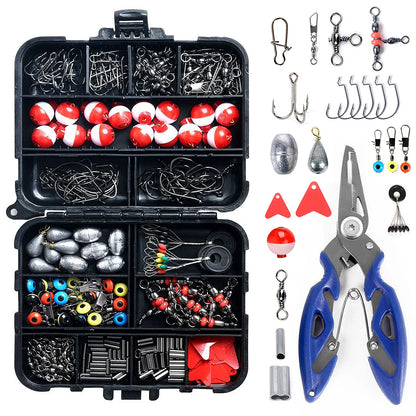 263pcs Fishing Accessories Set with Tackle Box, Plier Jig Hooks Sinker Weight Swivels Snaps Sinker Slides