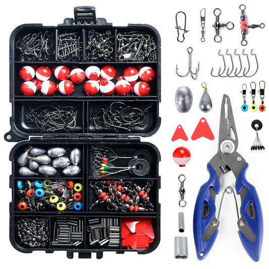 263pcs Fishing Accessories Set with Tackle Box, Plier Jig Hooks Sinker Weight Swivels Snaps Sinker Slides