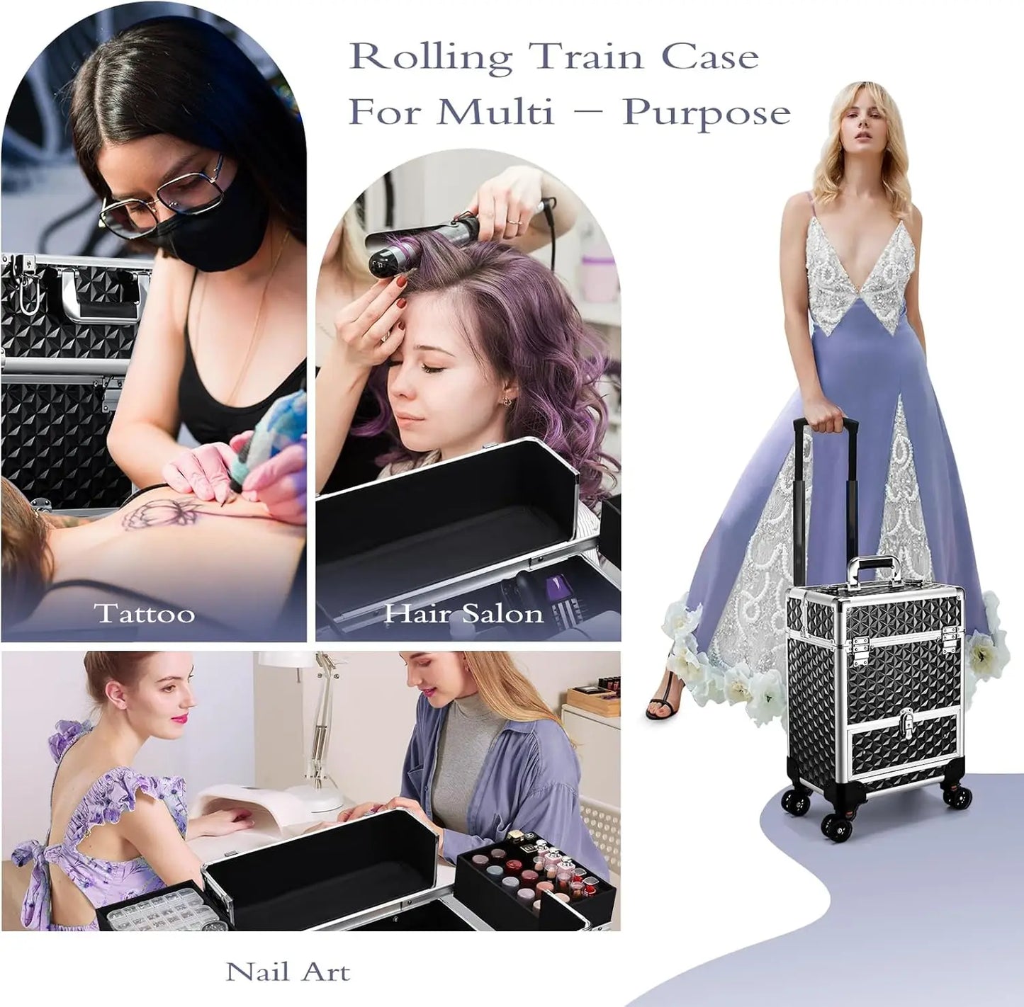 Rolling Makeup Train Case,  Trolley Makeup Travel, Trunk