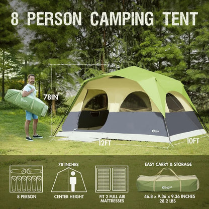 8 Person Instant Tent, Water Resistant Easy Setup