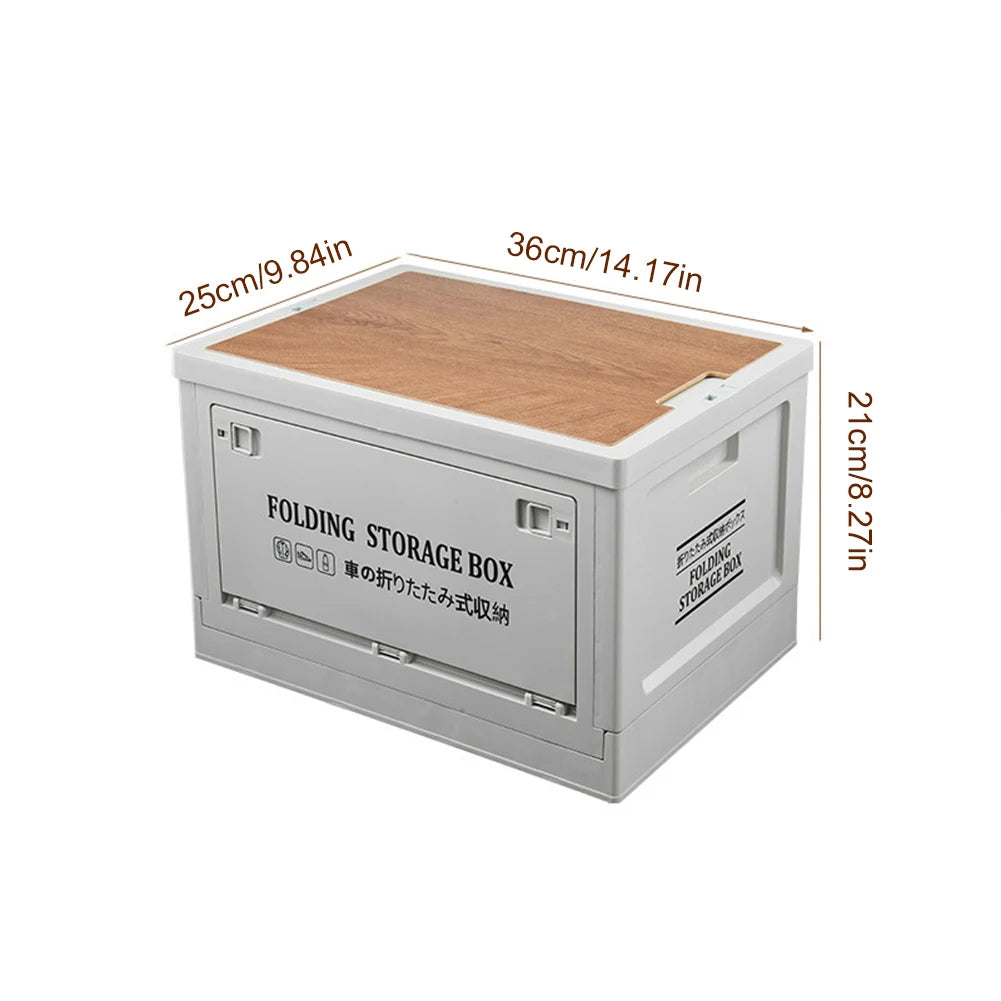 30L Collapsible Storage Bin, Wooden Lid, Large Capacity Multifunctional