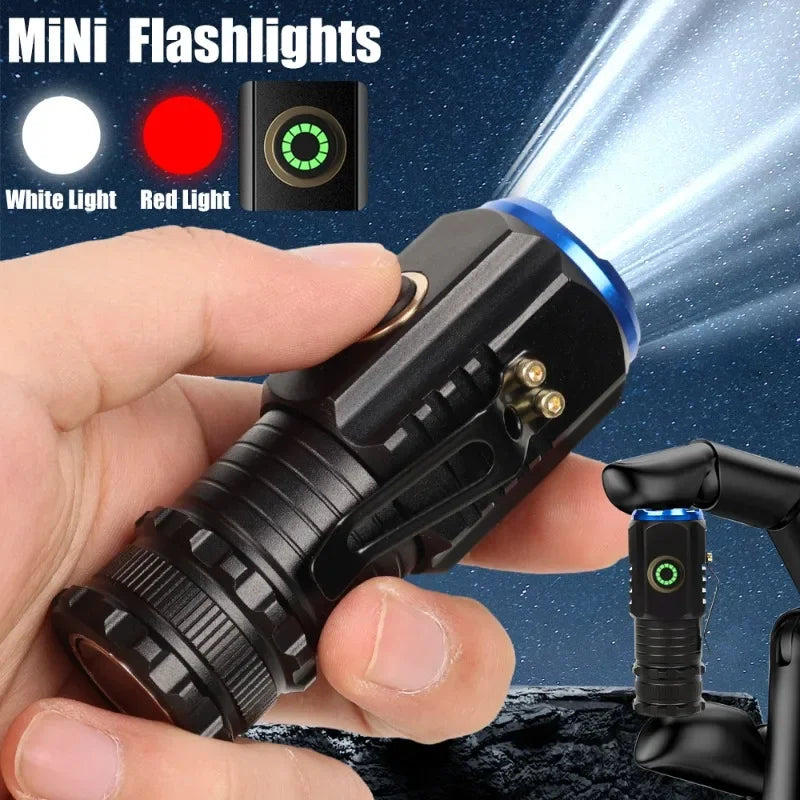 Powerful Mini  Flashlight Aluminium Pocket  Rechargeable Waterproof Hiking Camping Light with Pen Clip and Tail Magnet Wagon Mre