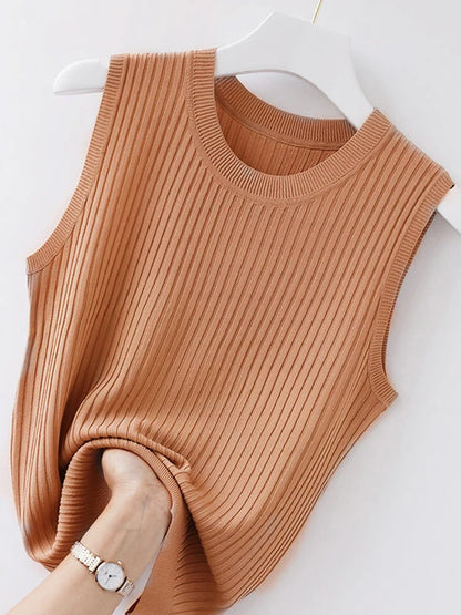 Knitted Vests, Women's  Summer Sleeveless Blouse, Women Clothes