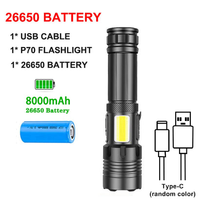 Rechargeable Led Flashlights, 7 Modes with COB Work Light, Powerful