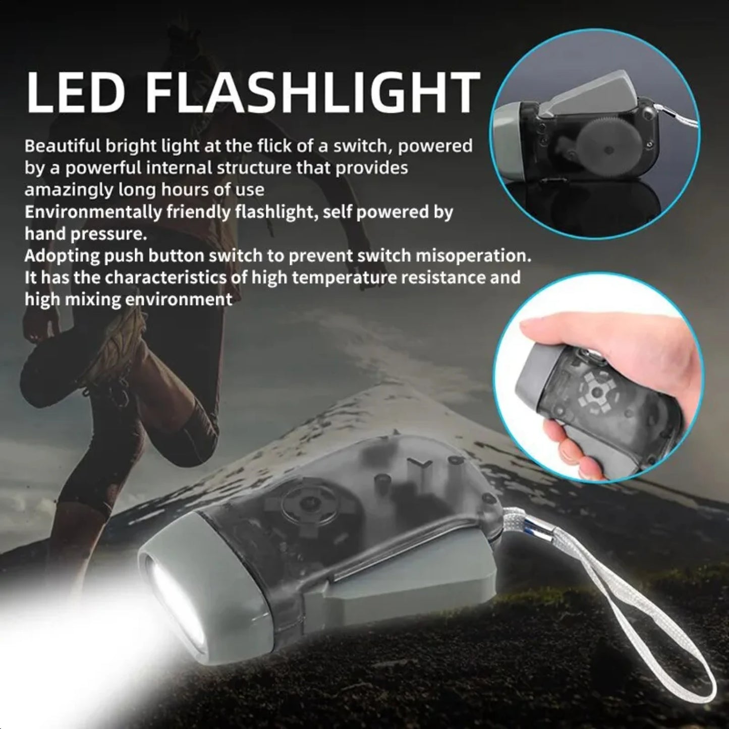 3 LED Hand Pressing Dynamo Crank, Flashlight