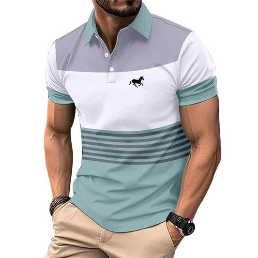 Logo Print Men Clothes,  Lapel Polo Shirt, Golf Polo Shirt