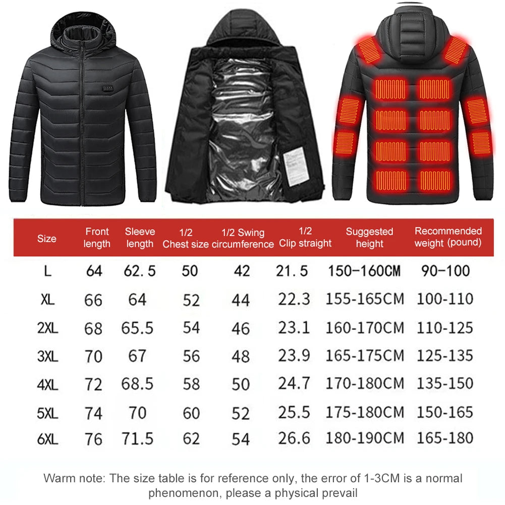 Heated Areas Jackets, Unisex, Electric USB Heating Clothing, Thermal