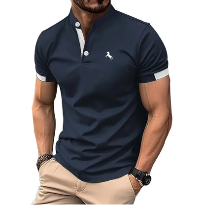 Men Spring, Summer Casual,  Short Sleeve, Stand Collar, Polo Shirt