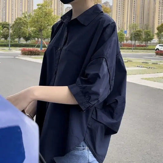 Cotton Mid-sleeve, Thin Woman Blouse shirt,  Fashion Casual  Top