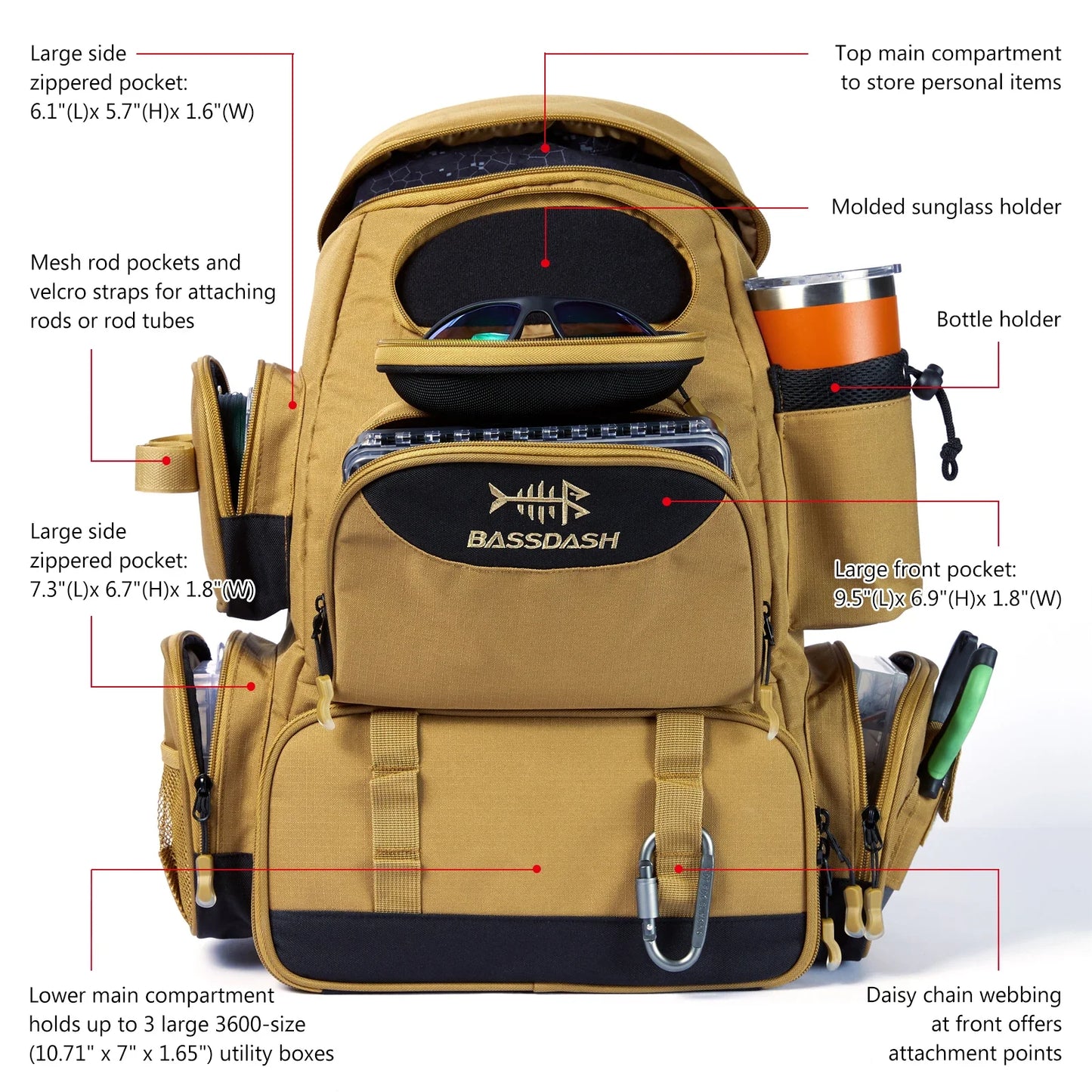 Fishing Tackle Backpack - Lightweight Fishing Gear Bag