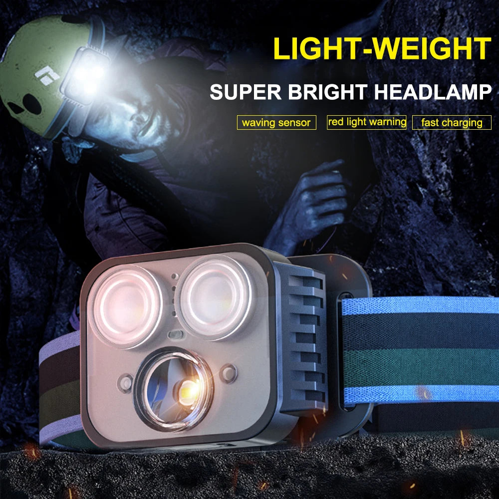 LED Headlamp Rechargeable, Powerful XPG COB 6 Mode, Waterproof, Floodlight