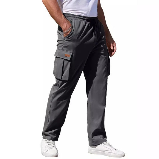 Men's Outdoor Cargo Pants, Drawstring Waistband, Multiple Flap Pockets