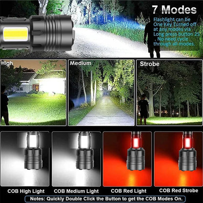 Rechargeable Led Flashlights, 7 Modes with COB Work Light, Powerful