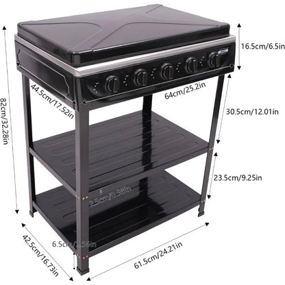 Natural Gas Stove 5-Burner, Portable, Placement Boards and Windshield