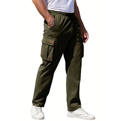 Men's Outdoor Cargo Pants, Drawstring Waistband, Multiple Flap Pockets