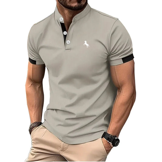 Men Spring, Summer Casual,  Short Sleeve, Stand Collar, Polo Shirt